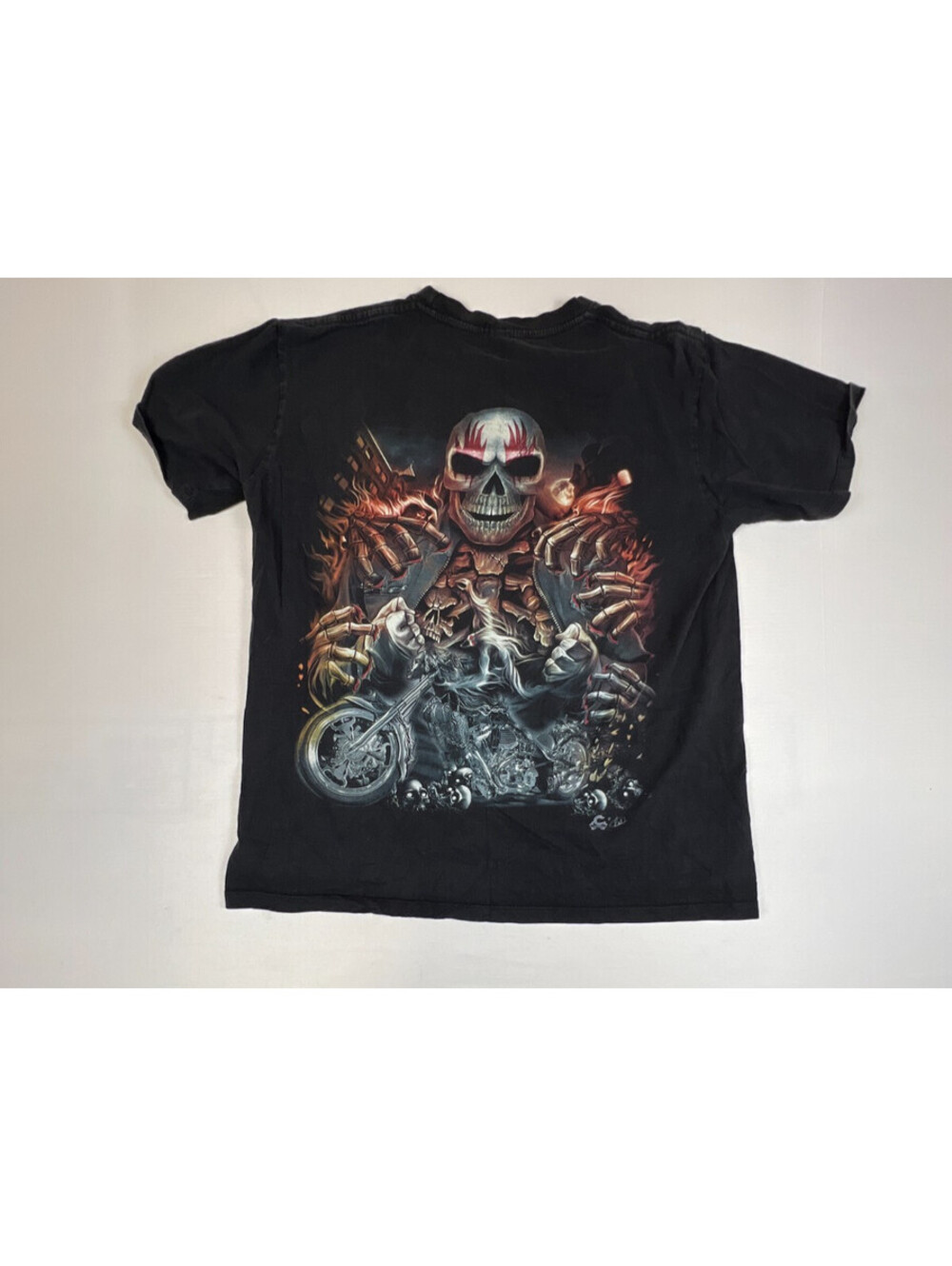 Unbranded Men Black Reaper Skull Motorcycle Graphic T Shirt Tee - Picture 2 of 7